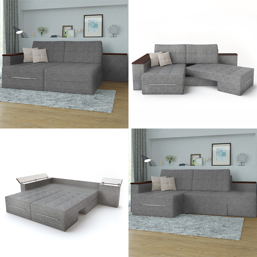 Sofa L Form Grau 160 x 240 cm Rechte Ecke Vitalispa
