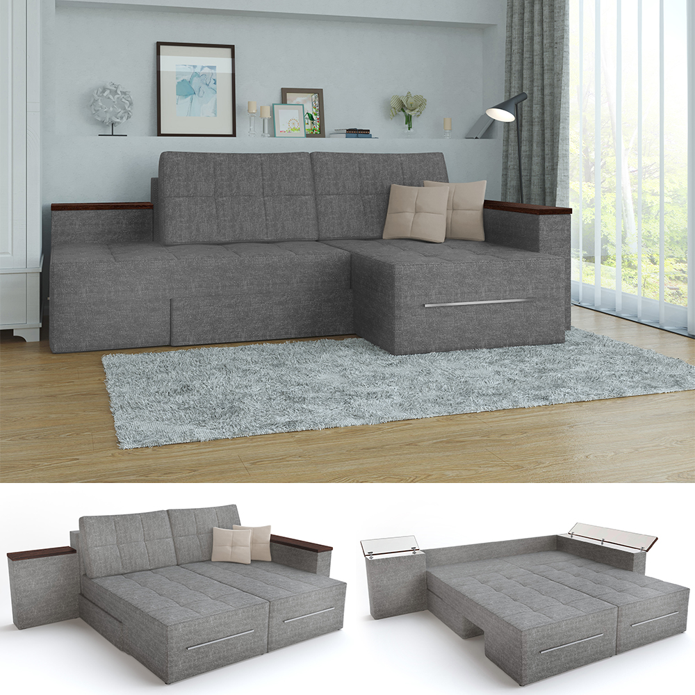 Sofa L Form Grau 160 x 240 cm Linke Ecke Vitalispa