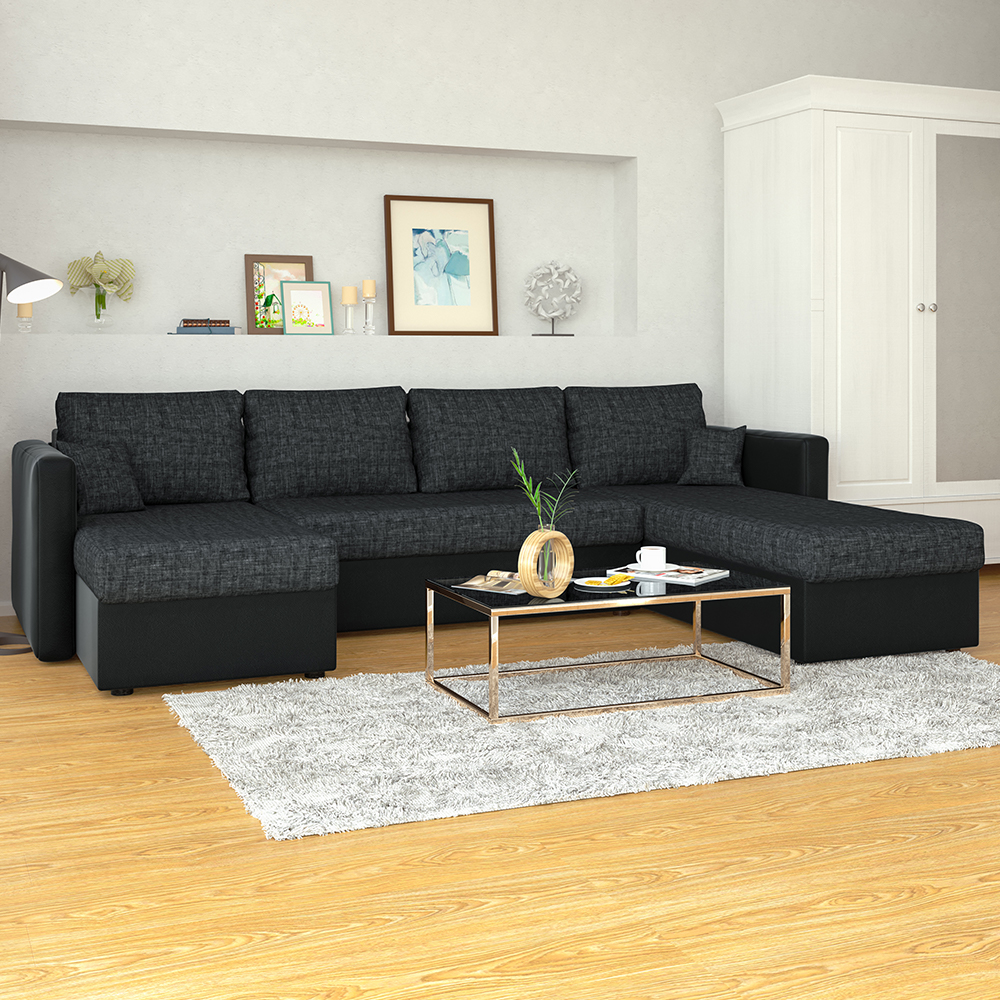 Sofa U Form Schwarz/Grau 290 cm Vitalispa