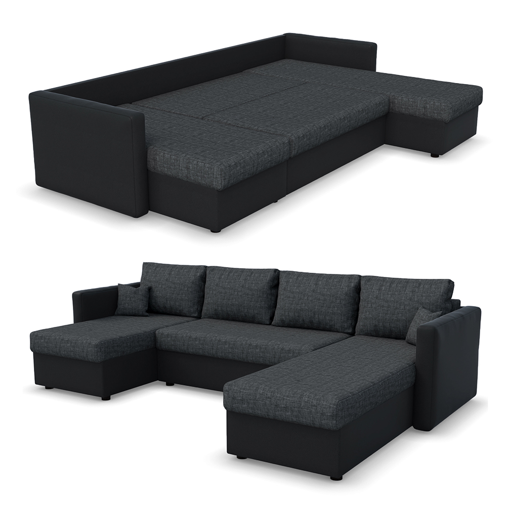 Sofa U Form Schwarz/Grau 290 cm Vitalispa